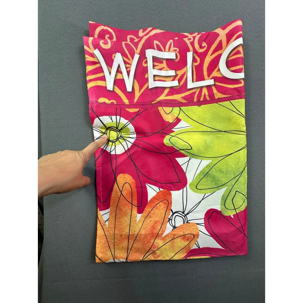 Evergreen Enterprises Floral‎ Welcome Garden Flag Large Pink Green Orange 28x40